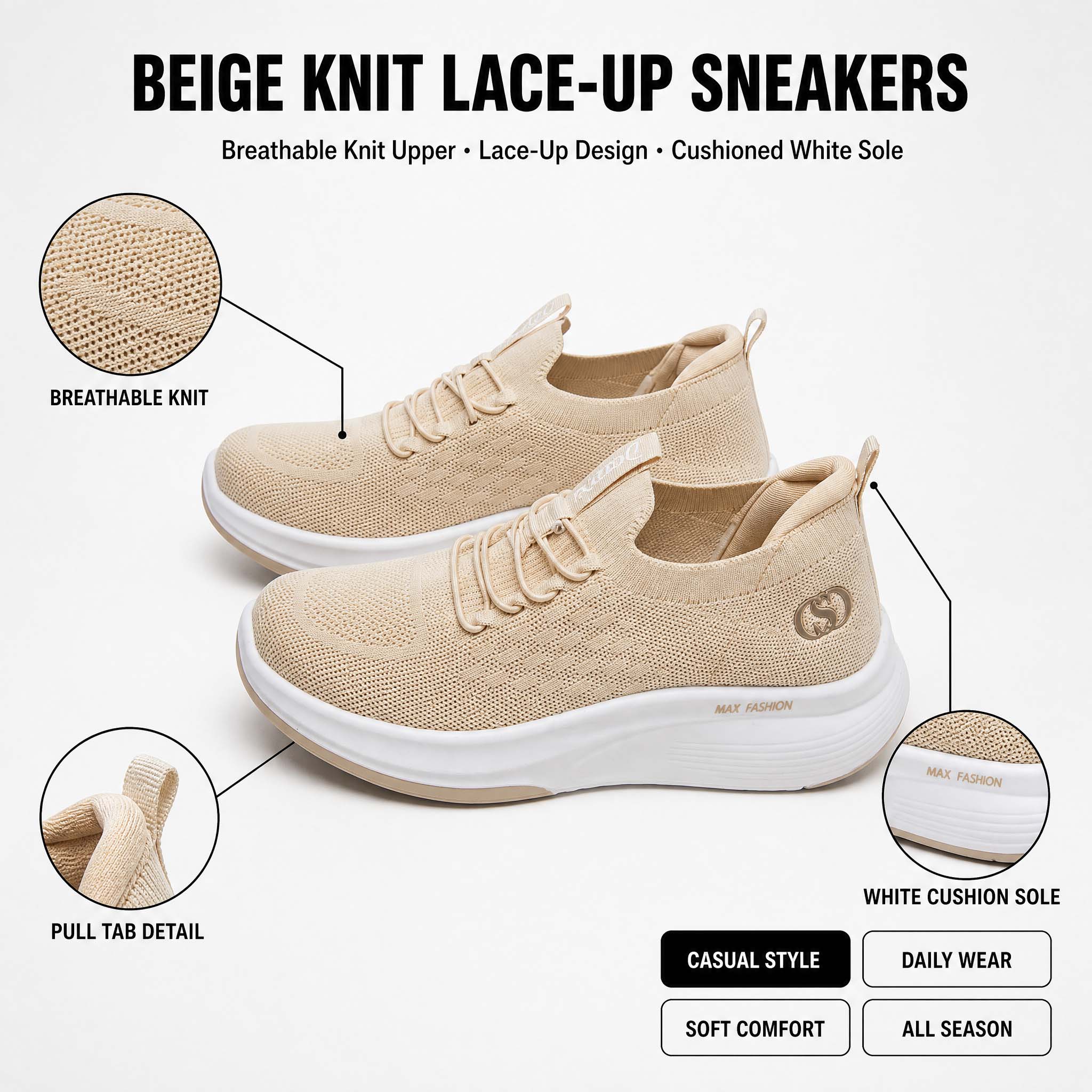 Knit Fabric Lace Up Sneakers - Women's Knit Platform Walking Shoes,Breathable knit